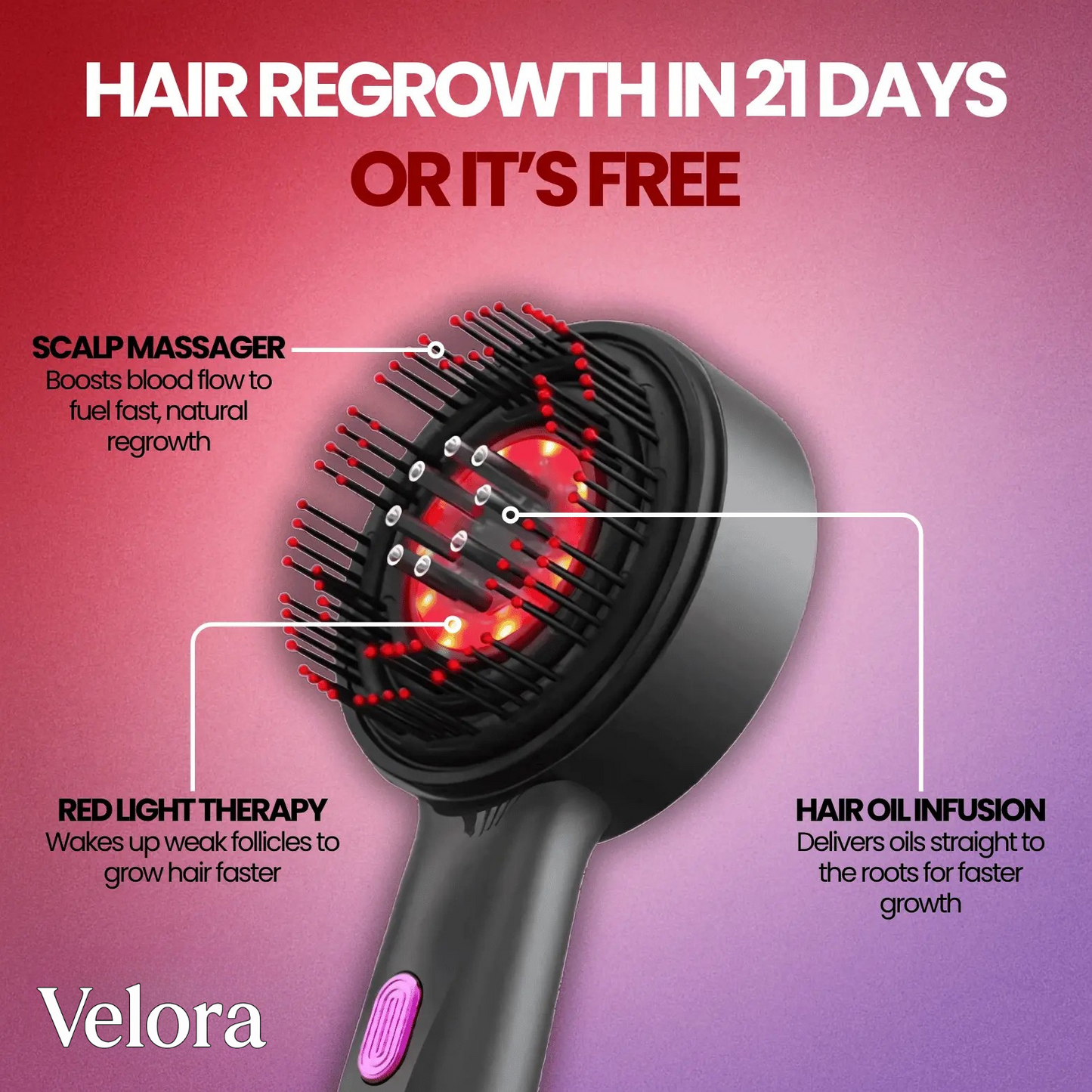 Velora Red Light Scalp Brush – Soothe & Strengthen Hair